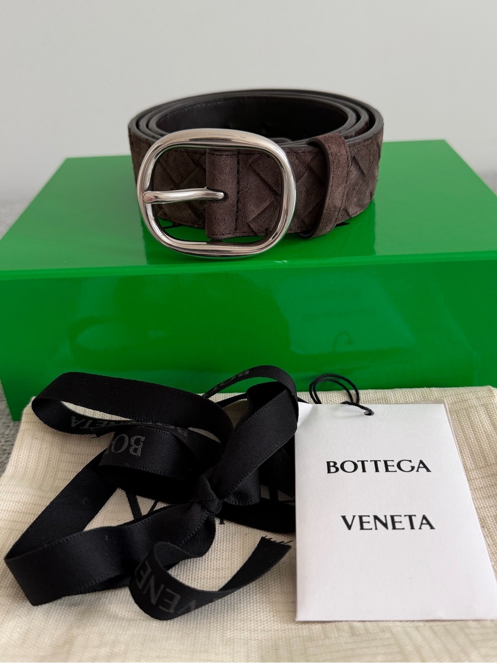 Bottega Veneta Brown Intrecciato Suede Belt